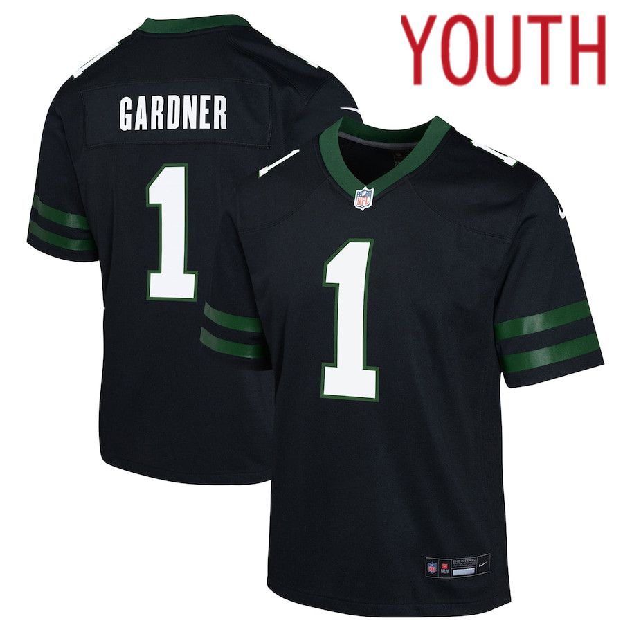 Youth New York Jets #1 Ahmad Sauce Gardner Nike Legacy Black Alternate Game NFL Jersey->customized nfl jersey->Custom Jersey
